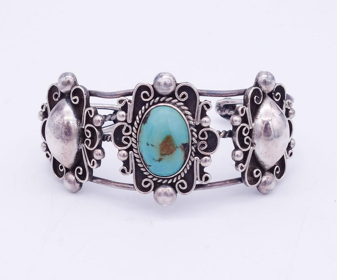 Vintage Native American Pawn Sterling Silver Turquoise Large Cuff Bracelet (1 of 2)