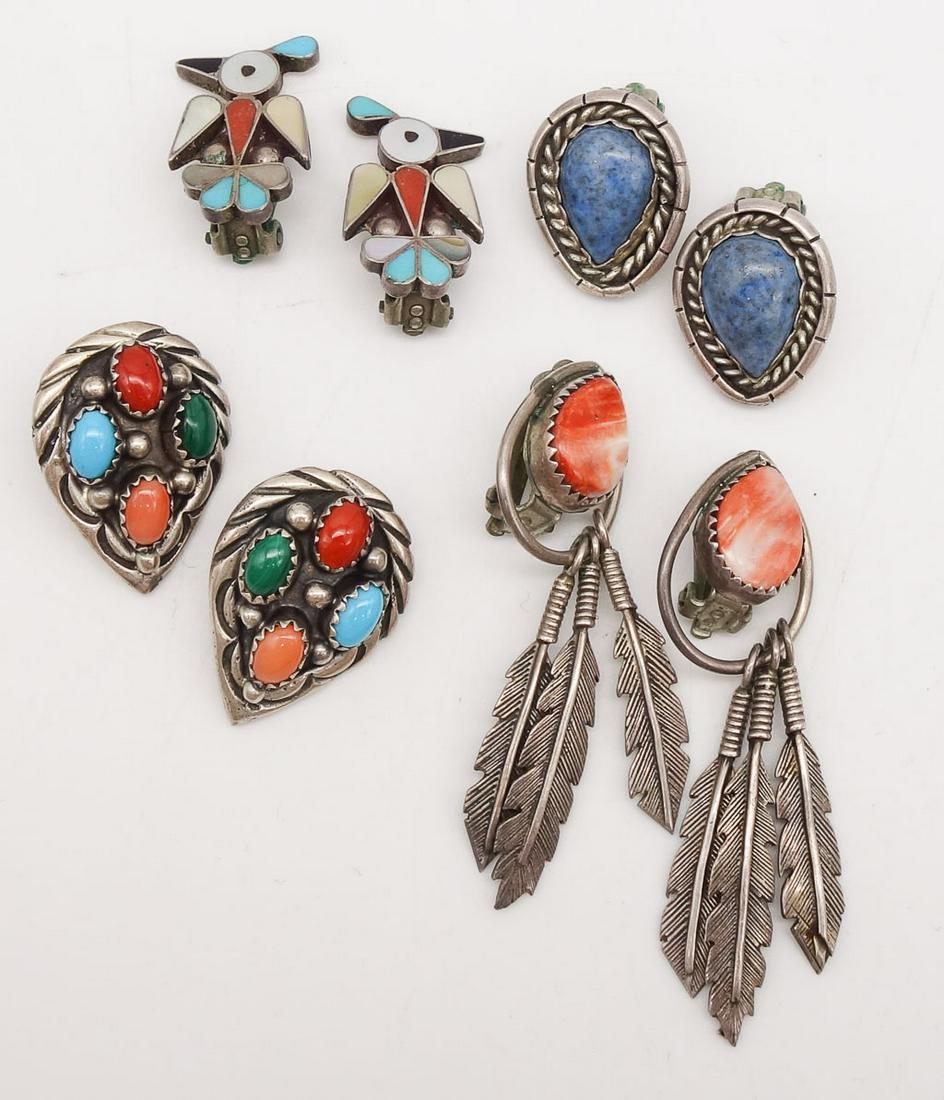 4 Pairs Native American Pawn Sterling Silver Earrings (1 of 2)