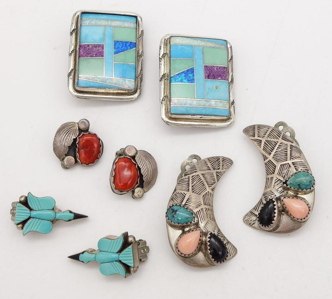 4 Pr Native American Sterling Silver Earrings Coral (1 of 3)