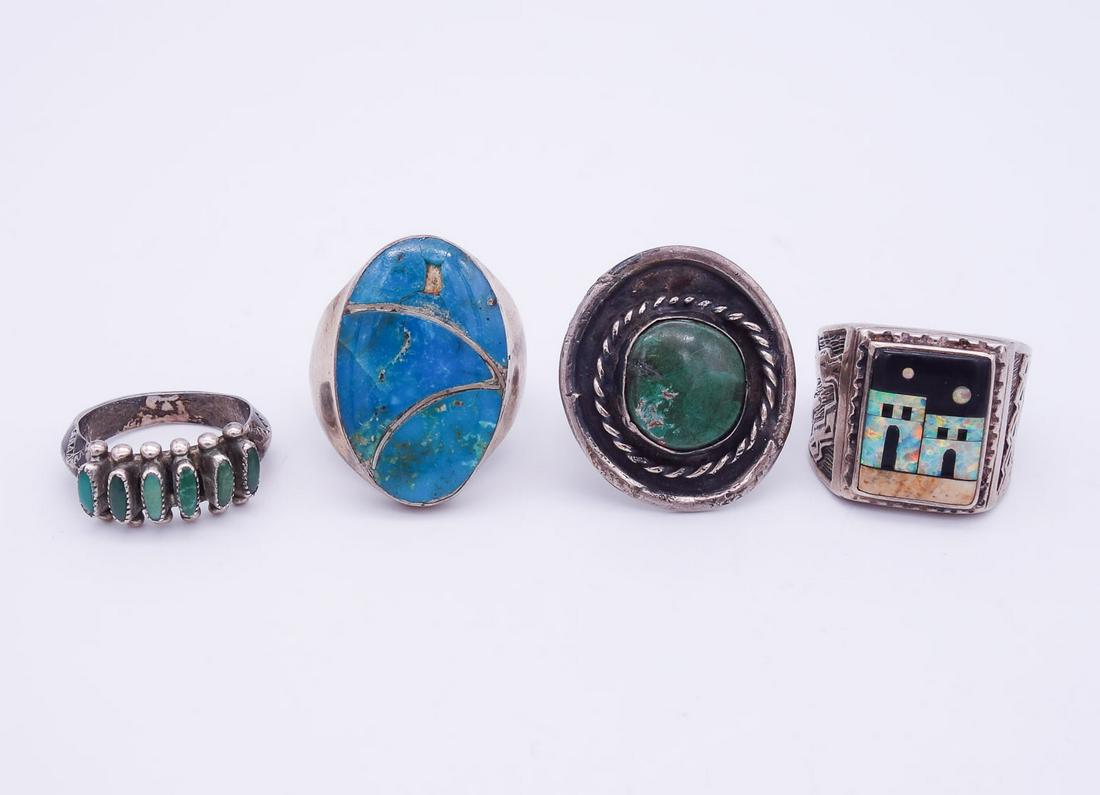 Vintage Lot 4 Native American Pawn Sterling Silver Turquoise Opal Zuni Rings ME (1 of 2)