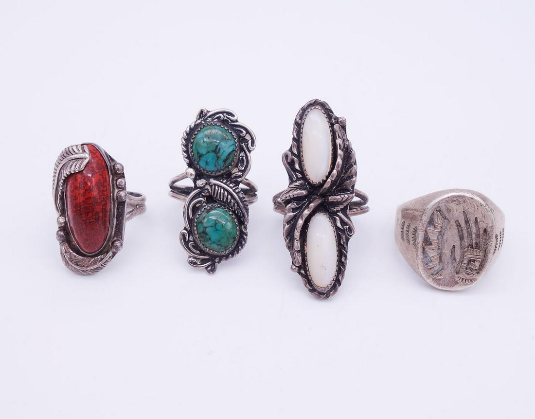 Vintage Lot 4 Native American Pawn Sterling Silver Turquoise Jasper MOP Zuni DE Rings (1 of 2)