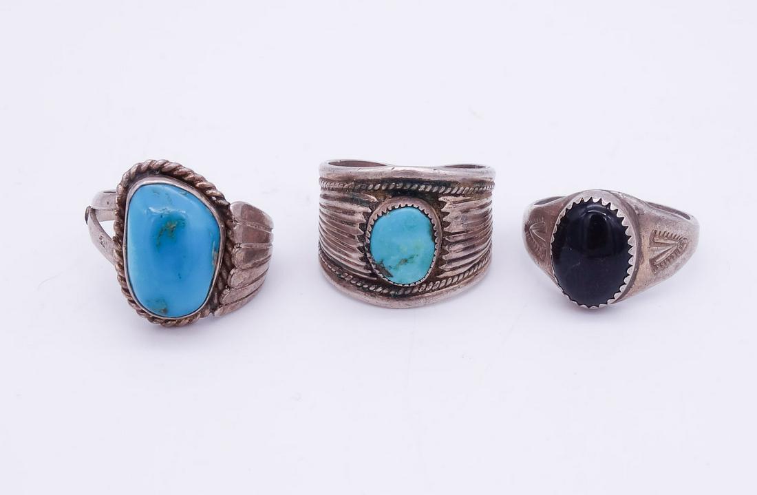 Vintage Lot 3 Native American Pawn Sterling Silver Turquoise Onyx Irene Tsosie Rings (1 of 3)