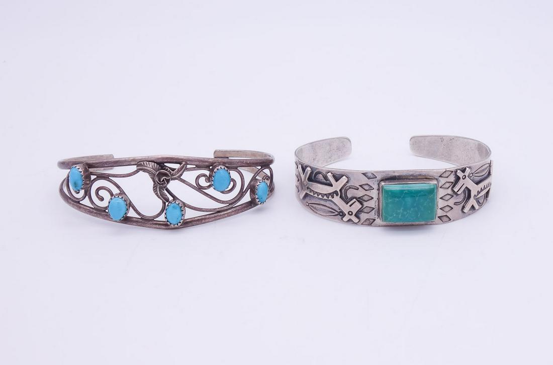 Vintage Native American Pawn Sterling Silver Turquoise Navajo Bracelets (1 of 2)
