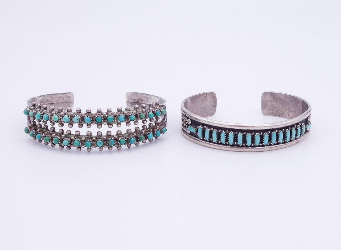 Vintage Lot 2 Native American Pawn Sterling Silver Turquoise Zuni Lonasee Bracelets (1 of 3)