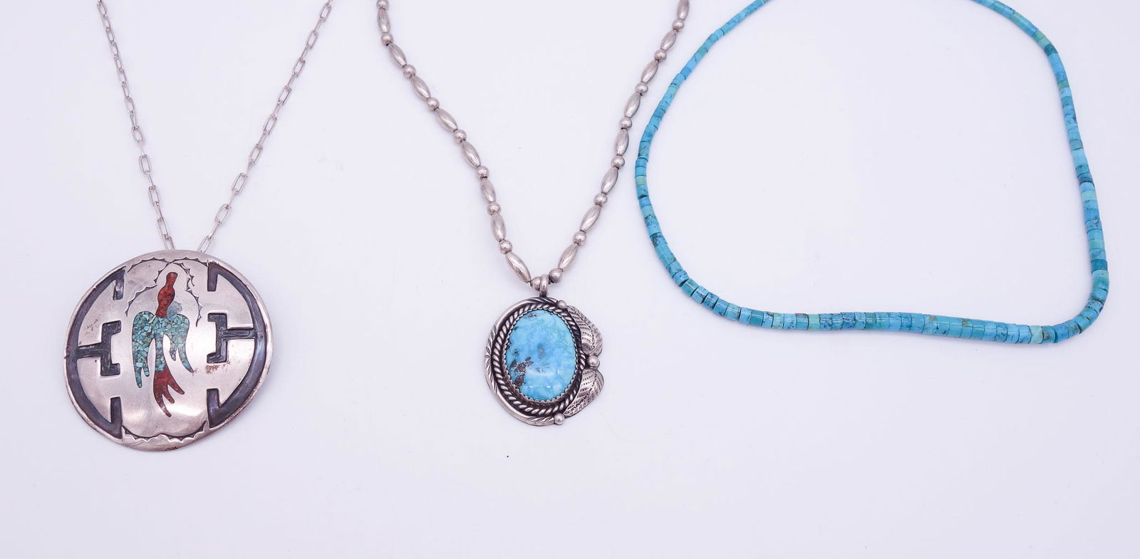 Vintage Native American Pawn Sterling Silver Turquoise Coral Necklaces Pendants (1 of 3)