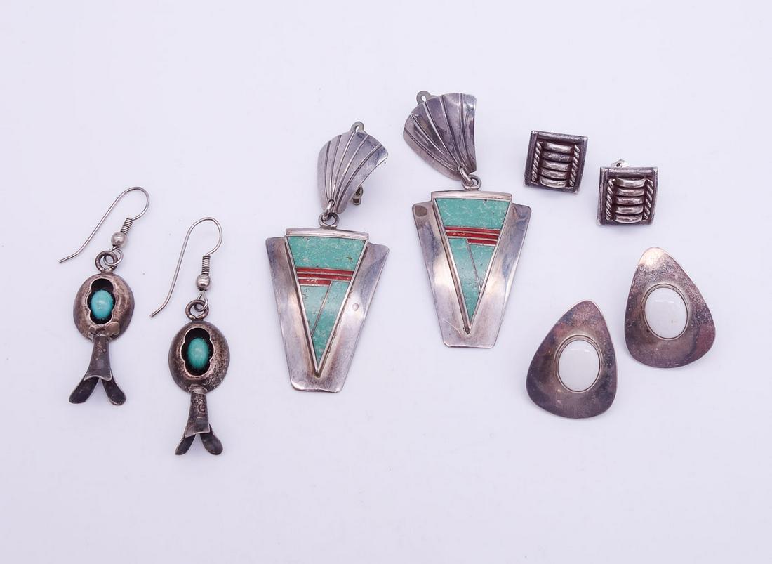 Vintage Native American Pawn Sterling Silver Earrings incl Opal Turquoise Coral (1 of 2)