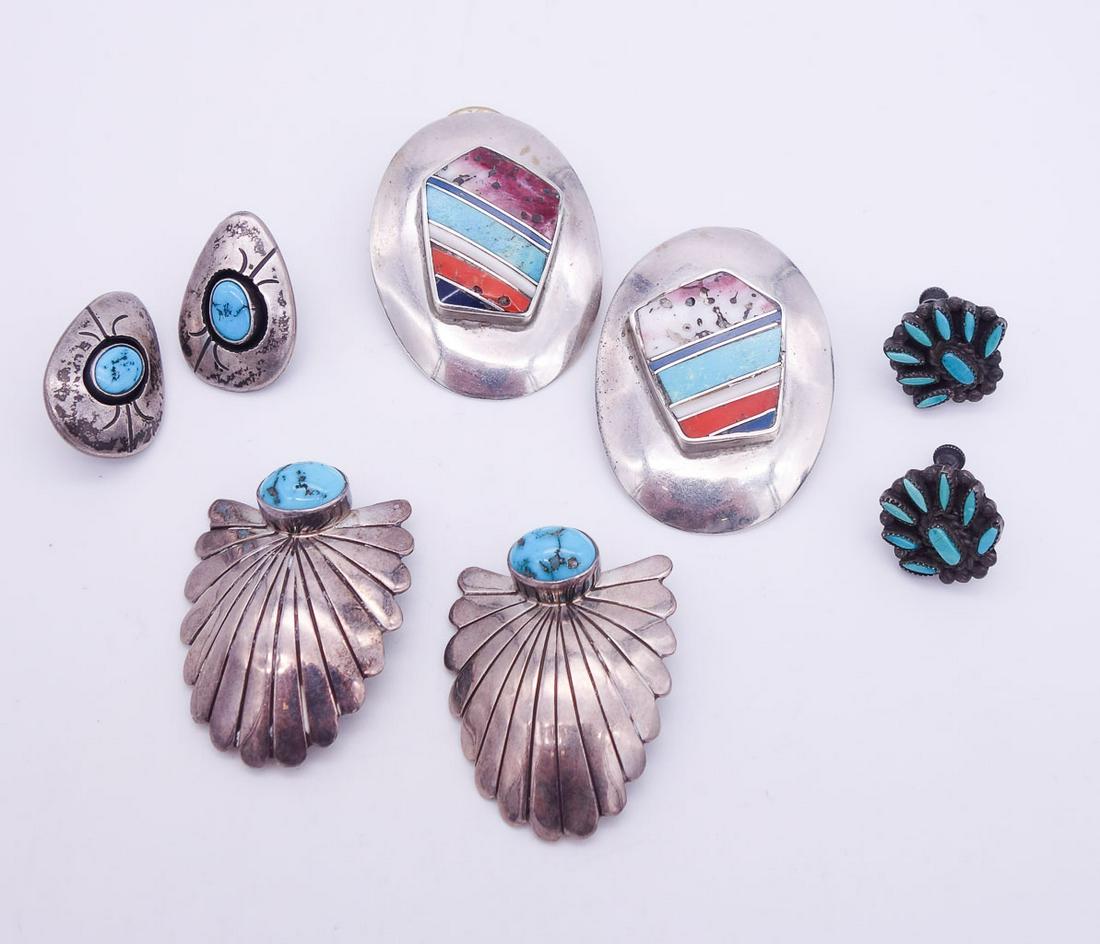 Vintage Native American Pawn Sterling Silver Turquoise Coral Earrings Inlay Zuni SS ANT (1 of 2)