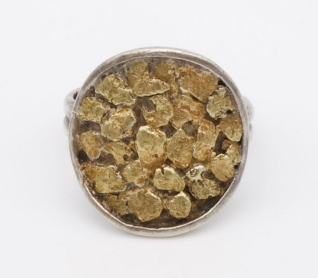 Vintage Sterling Silver Gold Nugget Ring Size 5.5 (1 of 4)