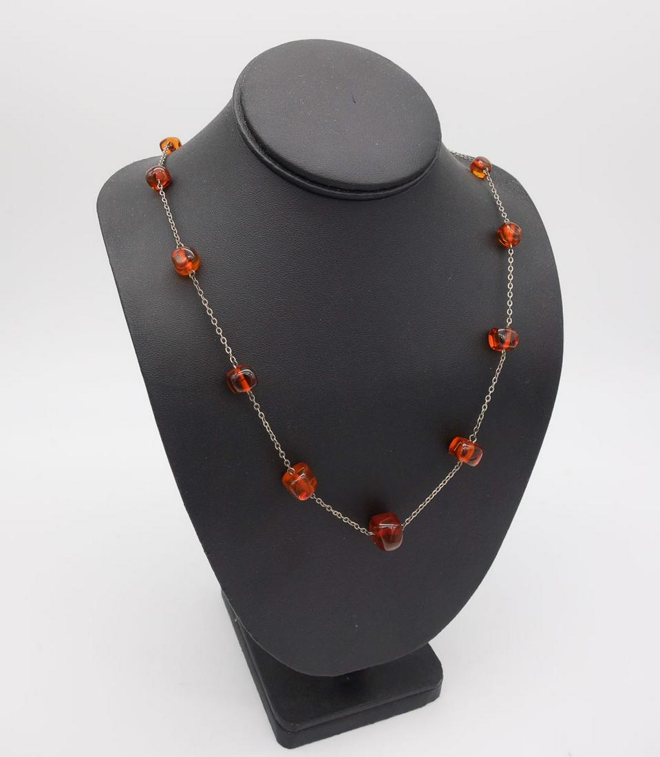 Vintage 835 Silver Baltic Amber Bead Necklace (1 of 3)
