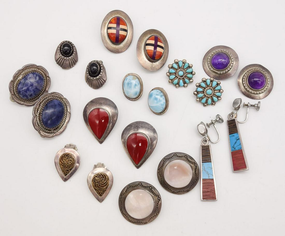 Vintage Grp 10 Pairs Sterling Silver Earrings incl Pawn (1 of 3)