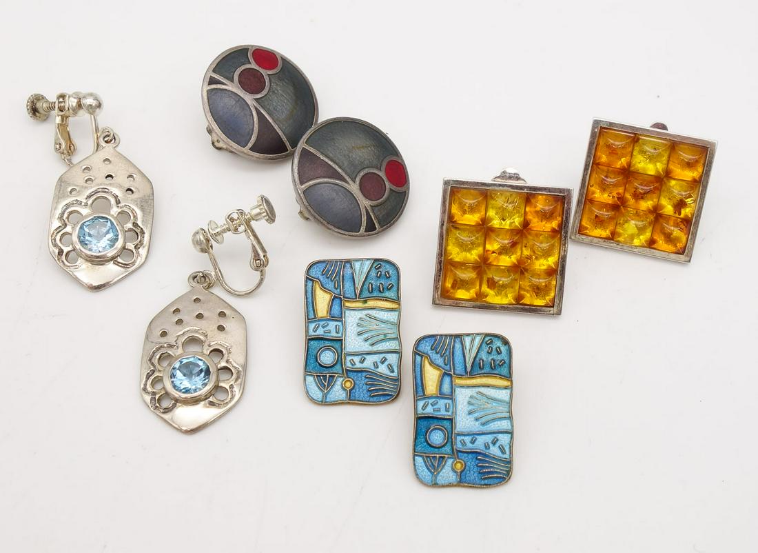 Vintage Group 4 Sterling Silver Earrings incl. Amber (1 of 5)