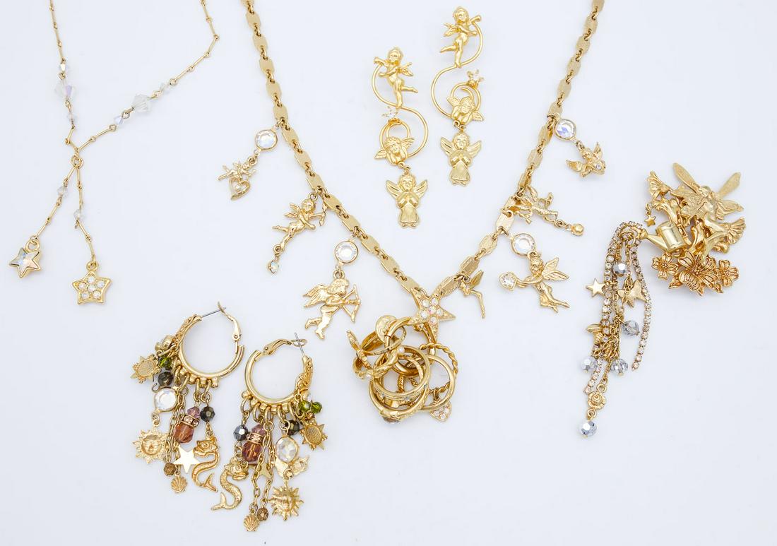 Vintage Lot Ornate Gold Tone Kirks Folly Jewelry incl Necklaces, 2 Pr Earrings, Brooch (1 of 4)
