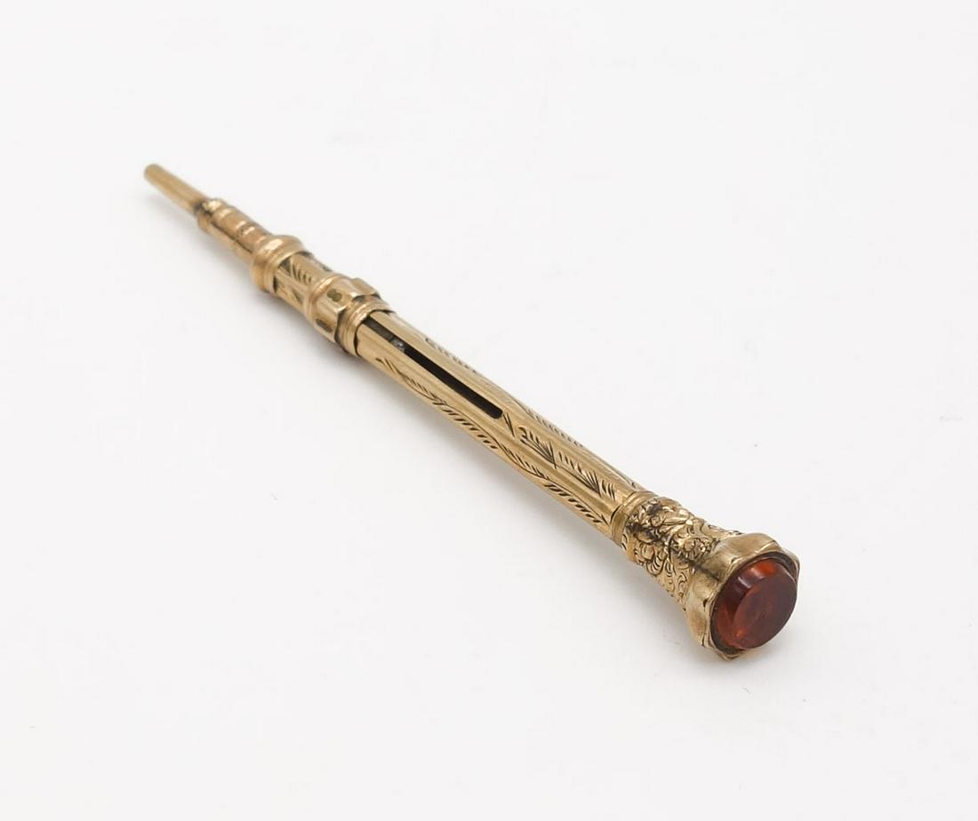Antique Victorian 9K Gold Jeweled Bridge Pencil (1 of 6)
