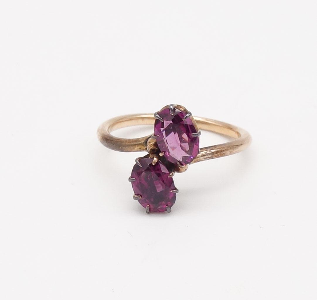 Antique 14K Rose Gold Double Amethyst Bypass Ring Size 5.75 (1 of 3)