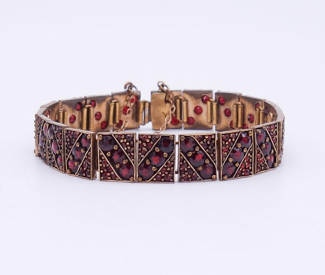 Antique Art Deco Bohemian Garnet Gold GF Panel Bracelet (1 of 3)