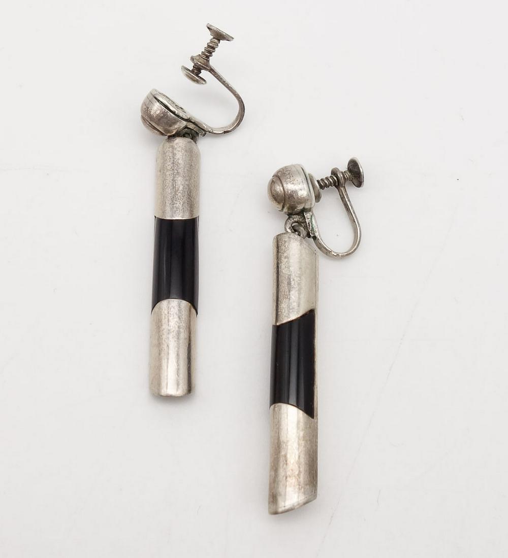 Vintage Antonio Pineda Mexico Sterling Silver Onyx Earrings (1 of 2)