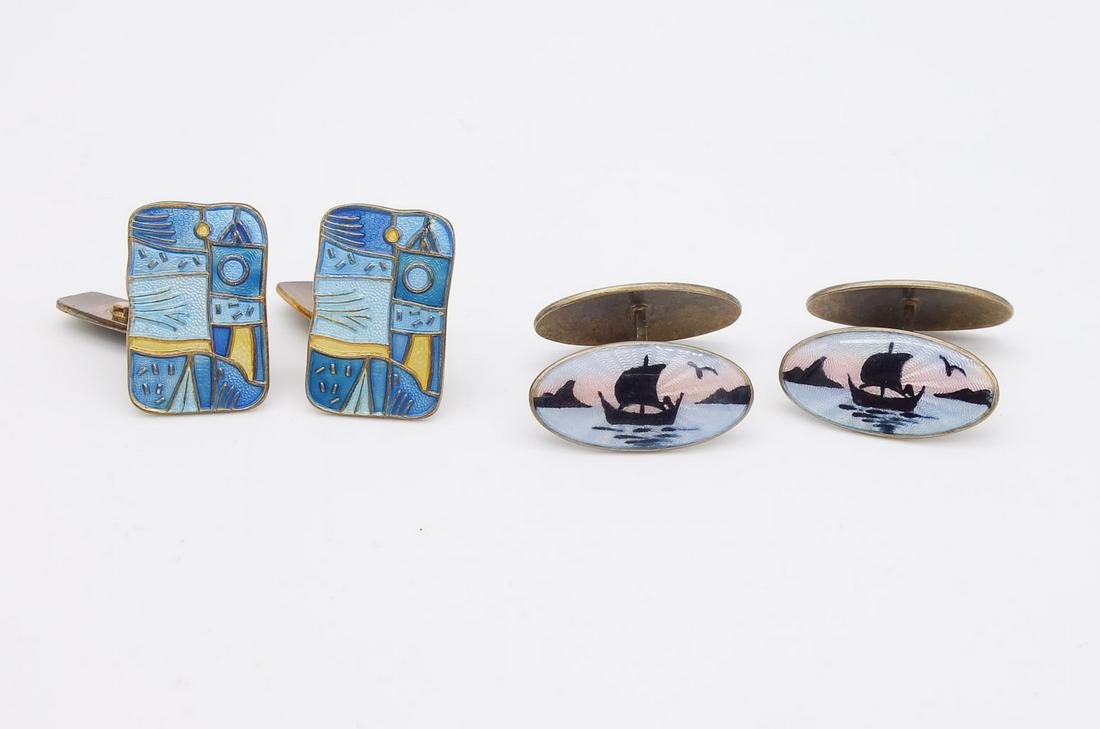 Vintage Two Pairs David Andersen Norway Sterling Silver Enamel Cufflinks (1 of 3)