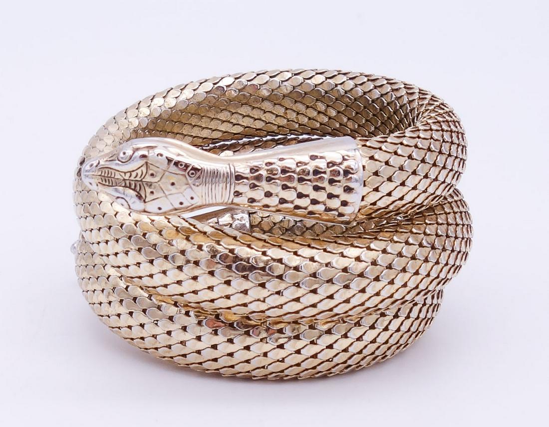 Vintage Whiting and Davis Large Coiled Gold Tone Mesh Snake Bracelet (1 of 4)