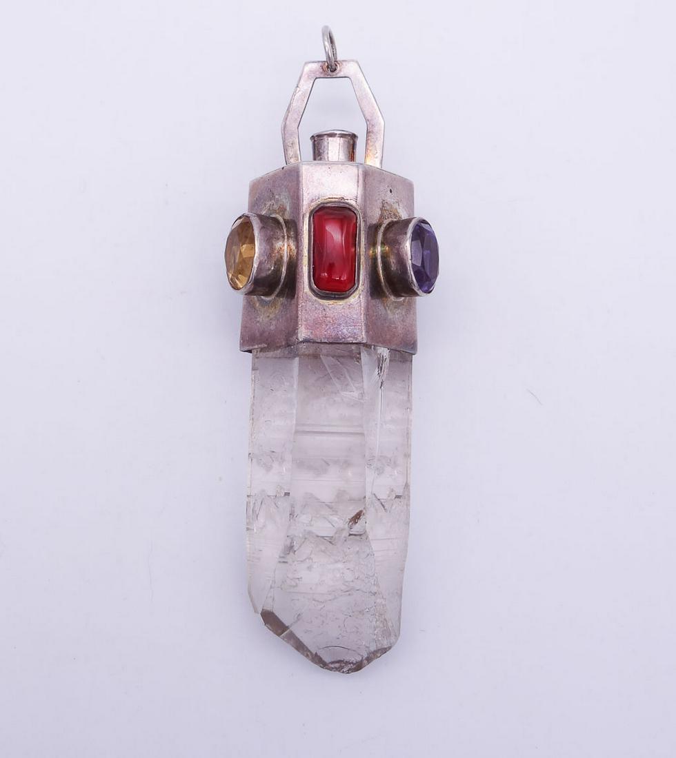 Vintage Studio Sterling Silver Large Amethyst Citrine Diamond Quartz Prism Pendant (1 of 5)