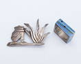 Vintage Designer Modernist Sterling Silver Enamel AR Ring and Maricela Brooch