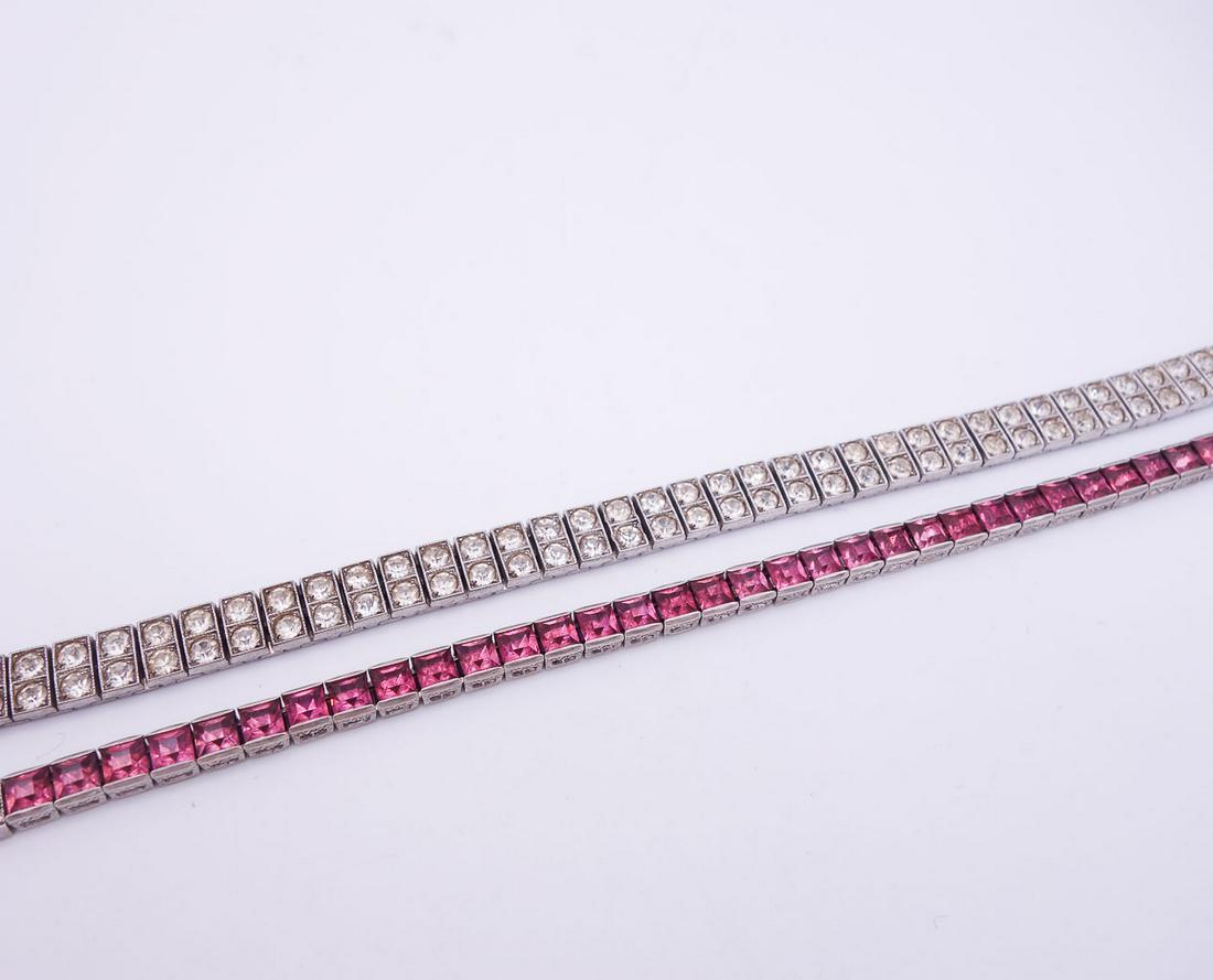 Vintage Lot of 2 Sterling Silver Rhinestone Art Deco Bracelets (1 of 5)