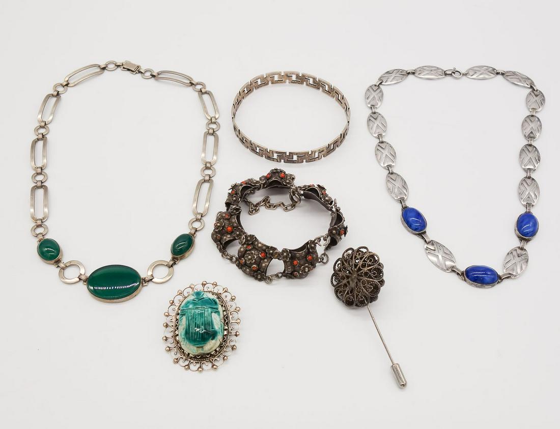 Vintage and Antique Lot Sterling Silver incl Art Deco Scarab, Birmingham, Jewels (1 of 3)