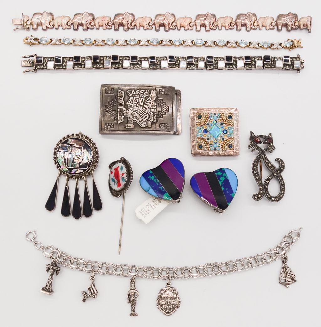 Vintage Lot Sterling Silver Jewelry incl Mexican and Native American Pawn (1 of 2)