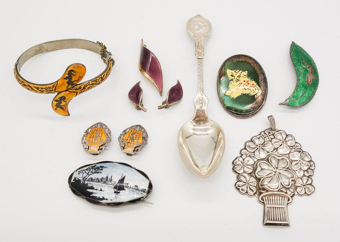 Vintage and Antique Sterling Silver Jewelry incl Scandinavian, Whistle, Niello, Coin Silver Spoon (1 of 4)