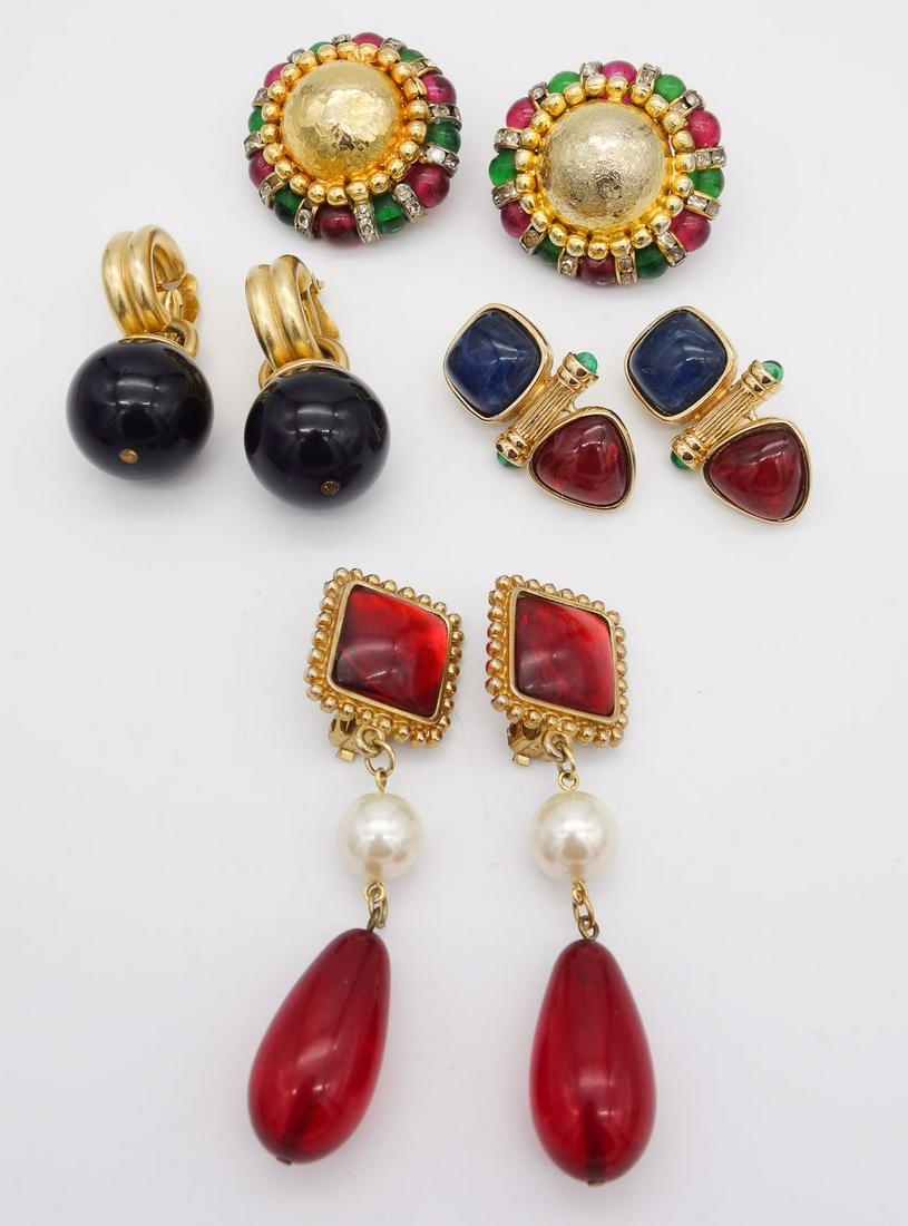 Vintage Lot 4 Pairs of Earrings incl French Chanel Gripoix Red Dangles (1 of 3)