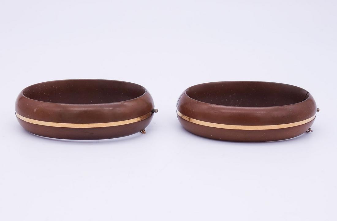 Antique Victorian Pair 14K Gold Band Composition Hinged Bracelets (1 of 4)