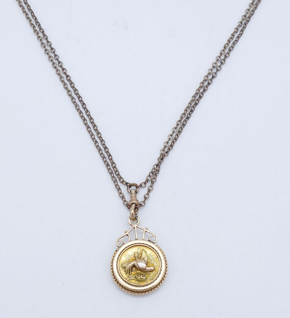 Antique Victorian Opal Seed Pearl Slide Watch Chain Mama Bird on Nest Fob (1 of 5)