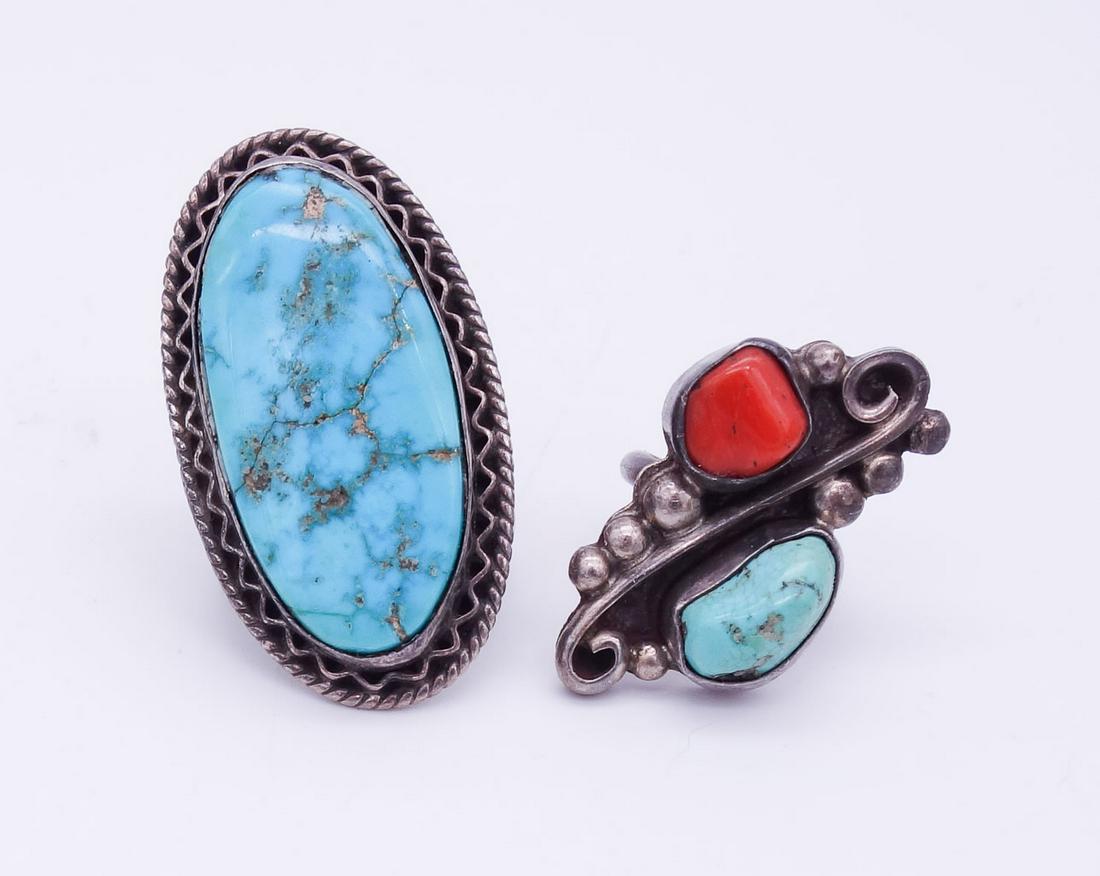 Vintage Native American Pawn Sterling Silver Turquoise Coral Rings (1 of 2)
