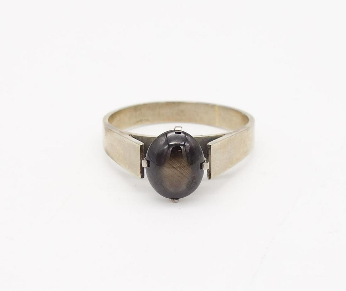 Vintage Mid Century Modern 9ct White Gold Star Sapphire Cabochon Solitaire Ring Size 11.5 (1 of 4)