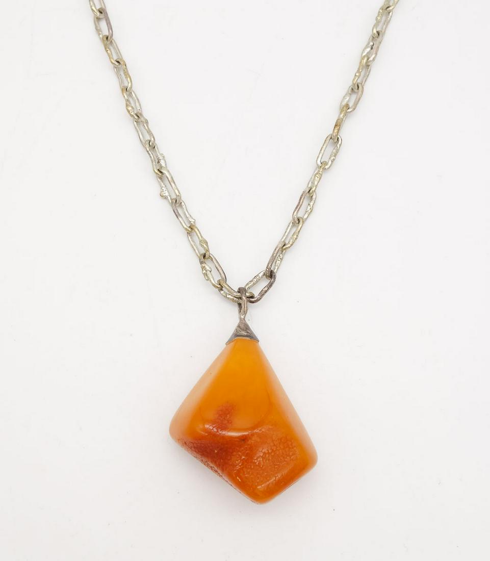 Vintage Silver Large Baltic Butterscotch Amber Necklace (1 of 5)