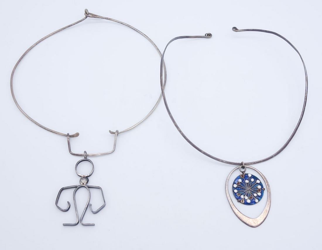 Vintage Mid Century Sterling Silver Studio Choker Pendant Necklaces incl Enamel (1 of 5)