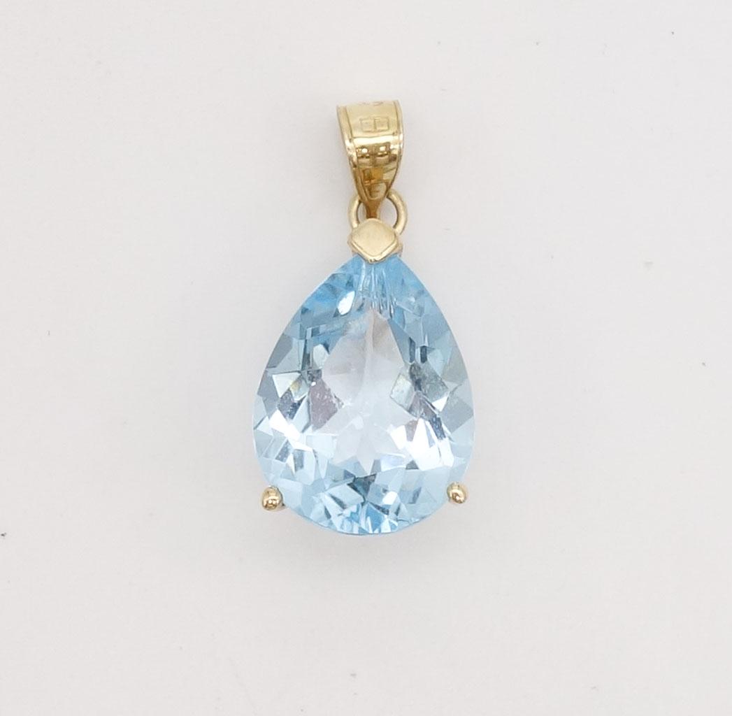 Vintage 14K Gold Blue Topaz Teardrop Necklace Pendant (1 of 2)