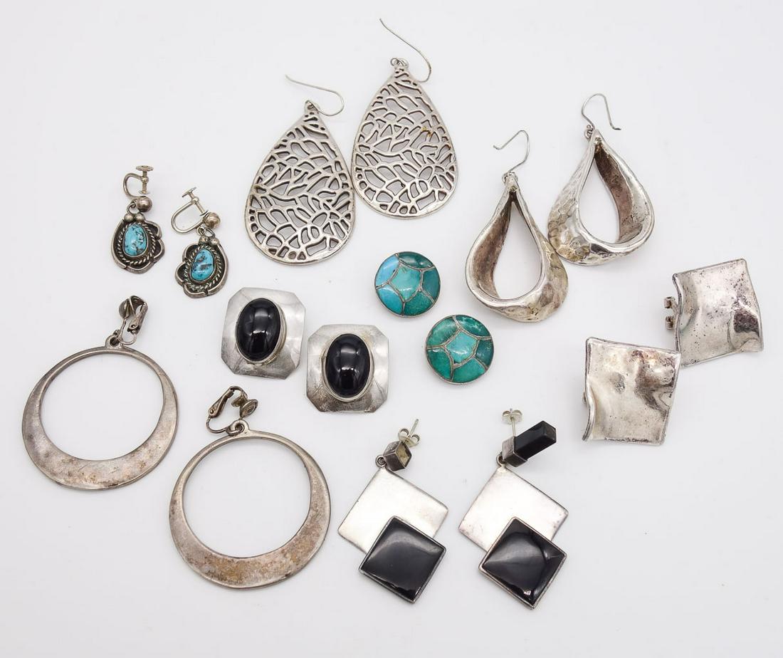 Vintage Lot 8 Silver and Sterling Silver Earrings incl Native American and Israel (1 of 2)