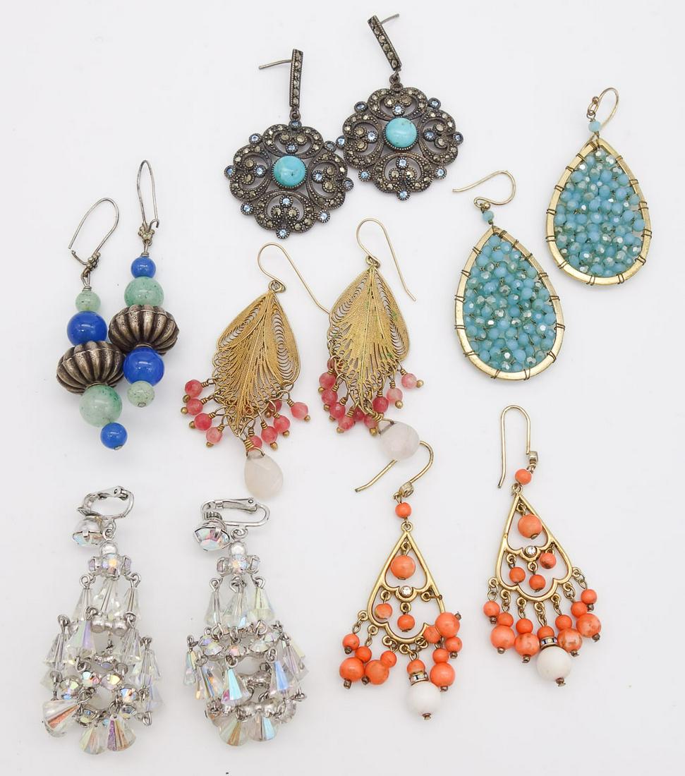 Vintage Lot of 6 Dangle Earrings incl YC925, Chandelier, Turquoise, Coral (1 of 3)