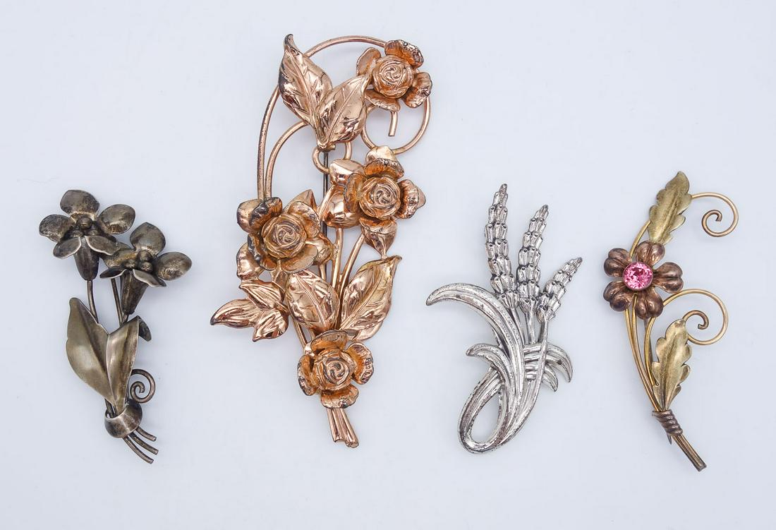 Vintage Group of 4 Sterling Silver Ornate Retro Floral Brooch Pins incl Danecraft, Van Dell (1 of 5)