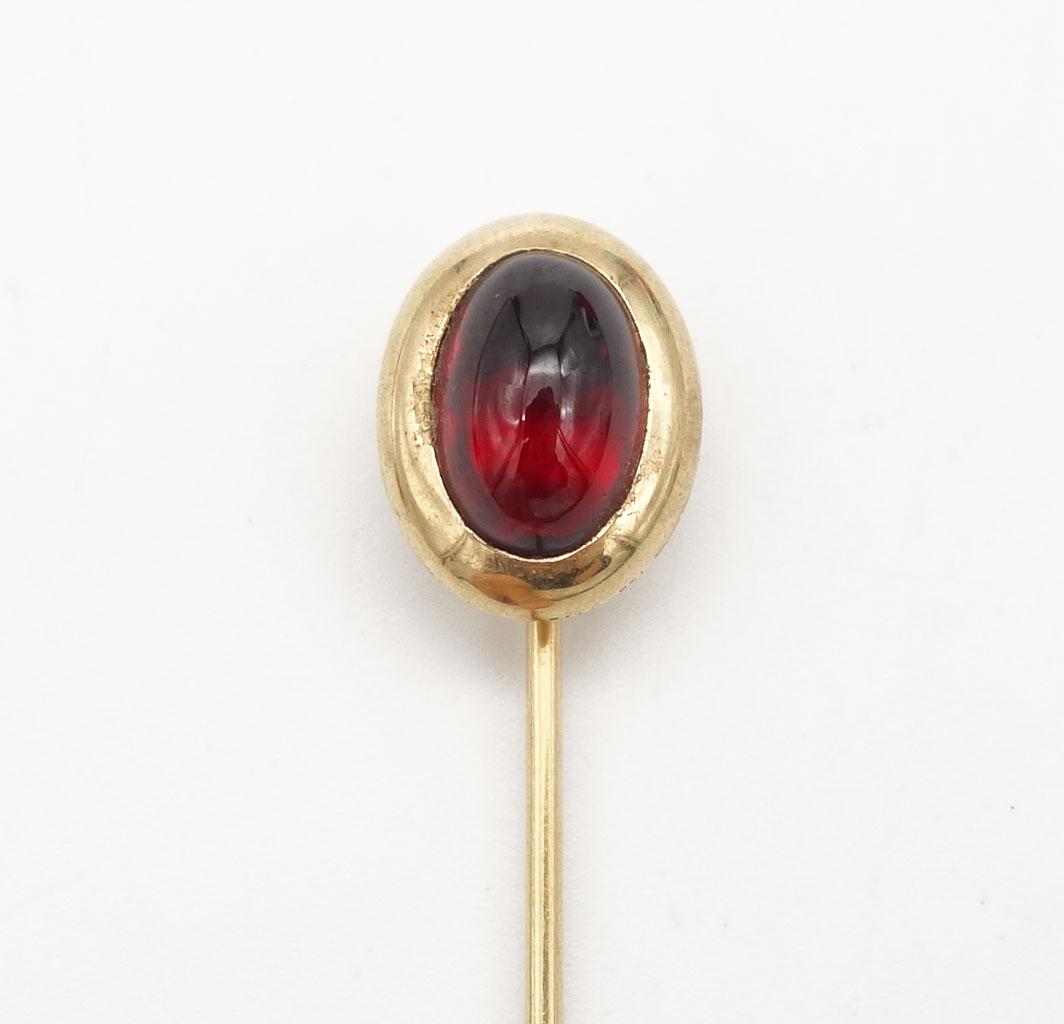 Antique 19c Victorian Red Garnet Cabochon 14K Gold Lapel Stickpin (1 of 4)