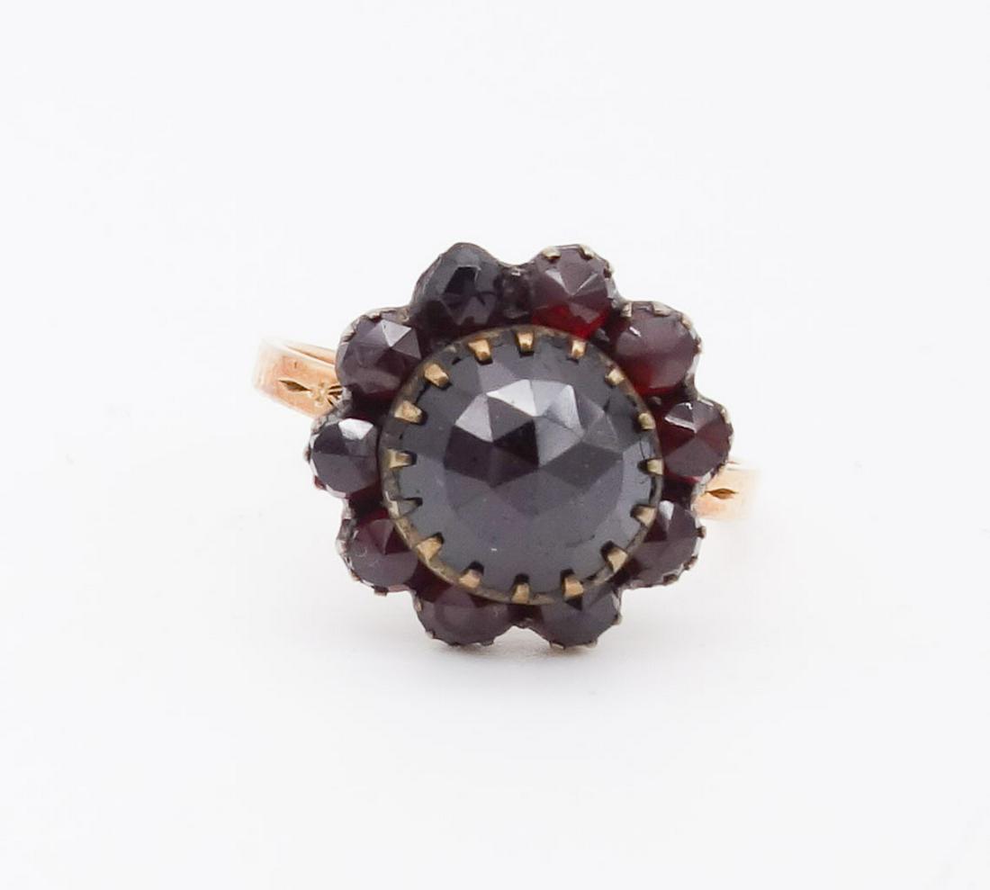Antique 14K Rose Gold Silver Bohemian Garnet Ring Size 6.75 (1 of 5)