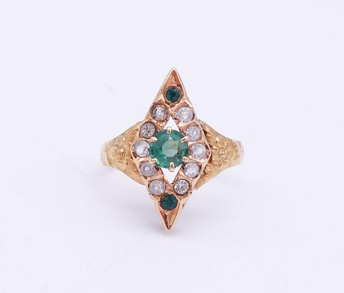 Antique 14K Gold Emerald Diamond Victorian Ladies Ring Size 6 (1 of 4)