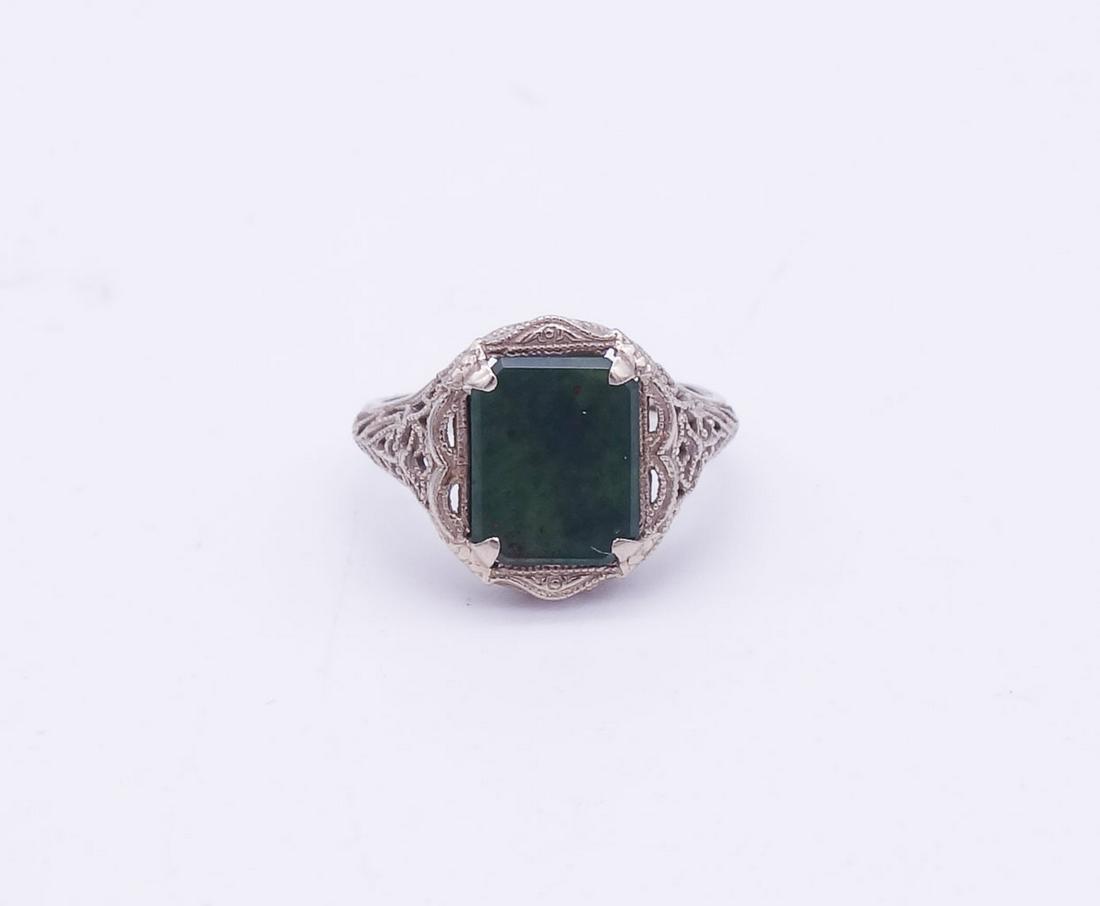 Antique 14K White Gold Filigree Art Deco Bloodstone Ring Size 5.75 (1 of 4)