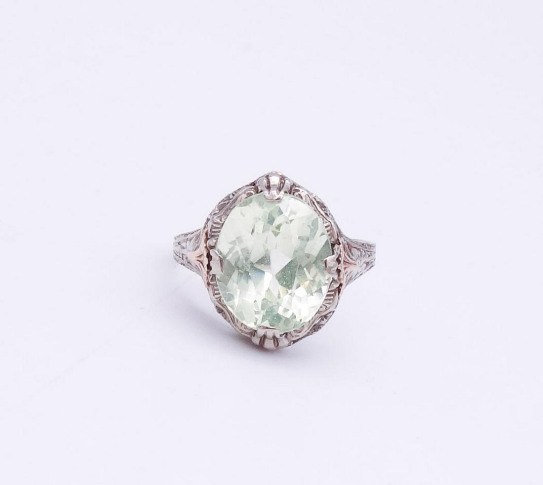 Antique 14K White Gold Filigree Art Deco Mint Green Spinel Ring Size 6.75 (1 of 4)