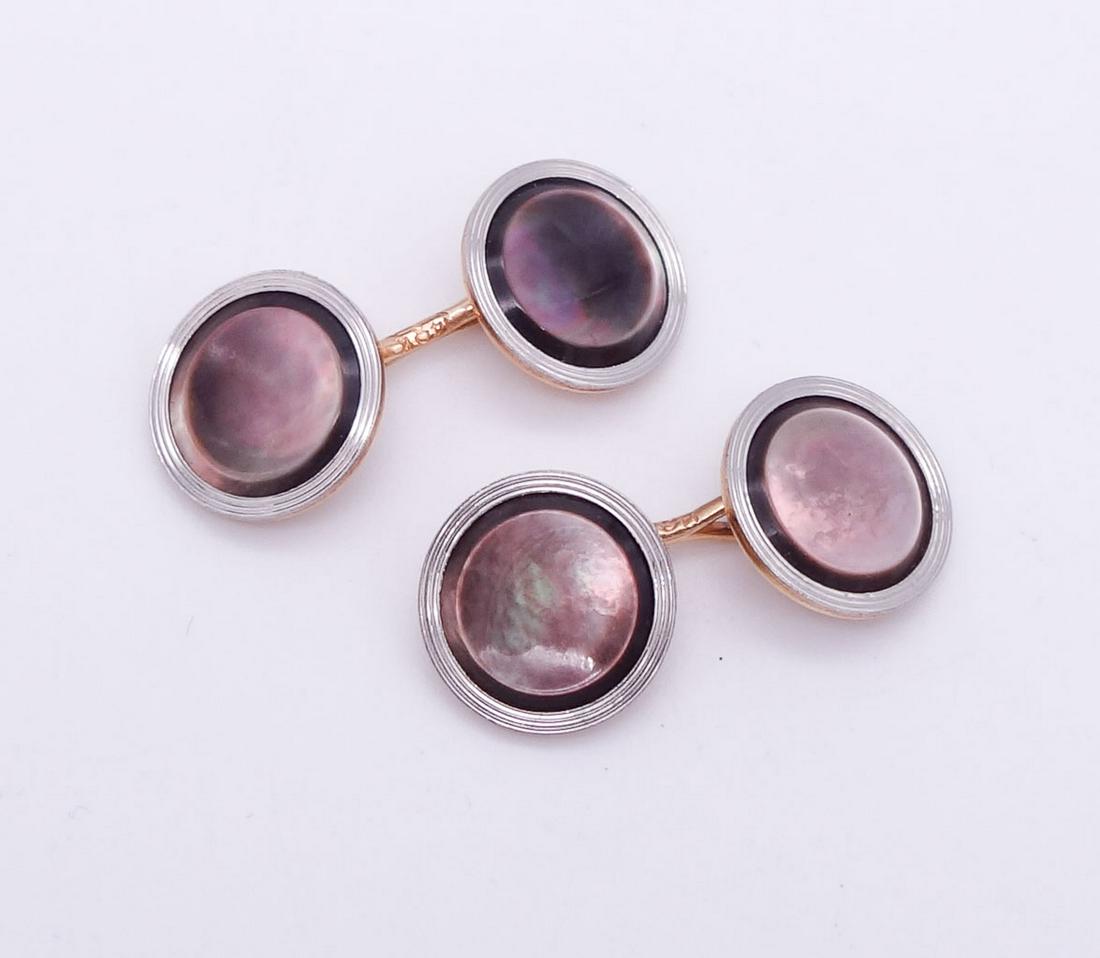 Antique Pair 14K Gold Abalone Cufflinks (1 of 2)