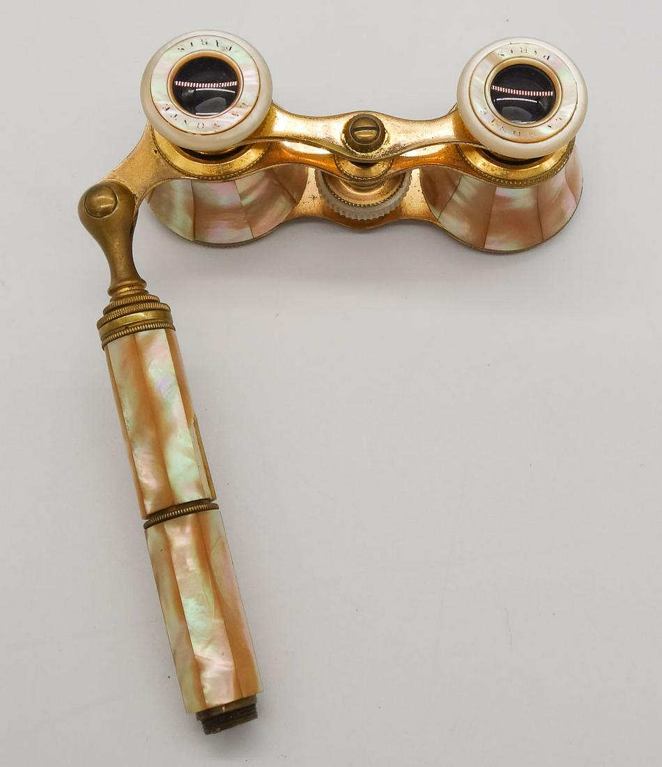 Antique French La Monte Paris Bronze Dore MOP Opera Glasses (1 of 6)