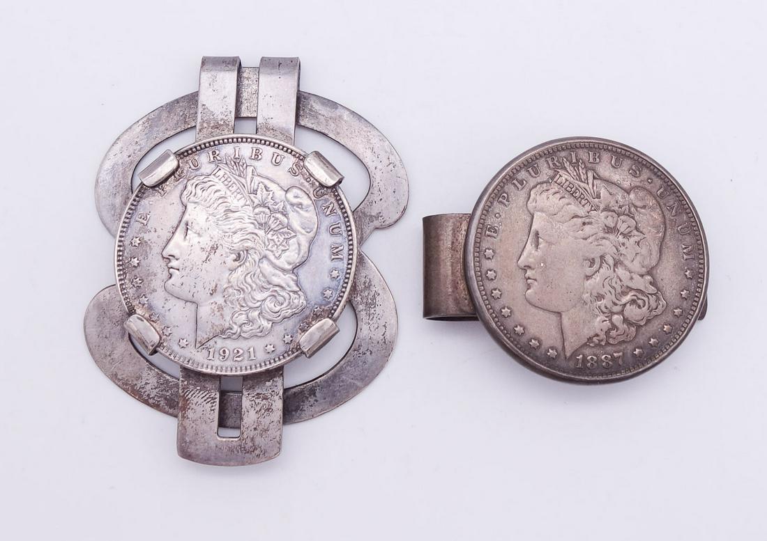 Vintage Lot of 2 Sterling Silver Morgan Silver Dollar Money Clips (1 of 2)