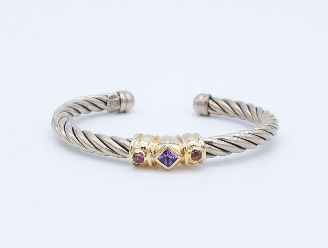 Vintage Italian Sterling Silver 14K Yellow Gold Amethyst Twist Bracelet (1 of 4)