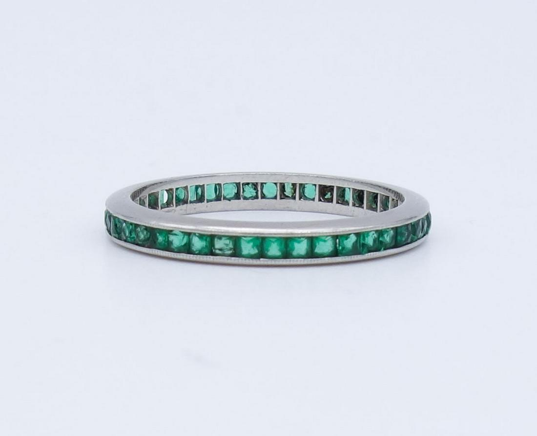 Antique Platinum Green Stone Art Deco Ring Band Size 7.75 (1 of 4)