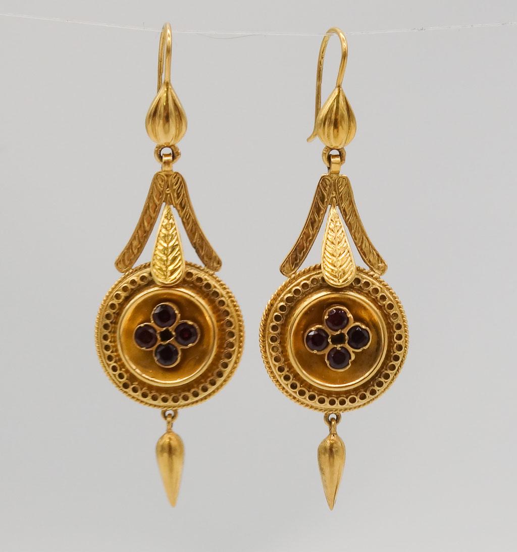 Antique 15K Gold Renaissance Revival Garnet Earrings (1 of 4)